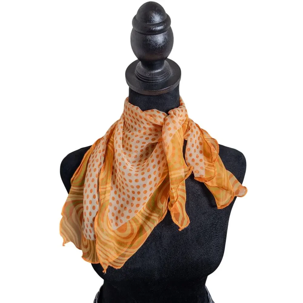 Y2K Sheer Silk Blend Polka Dot Retro Print Rectangle Scarf